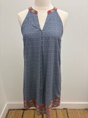 THML Navy Geometric Halter Mini Dress with Colorful Trim